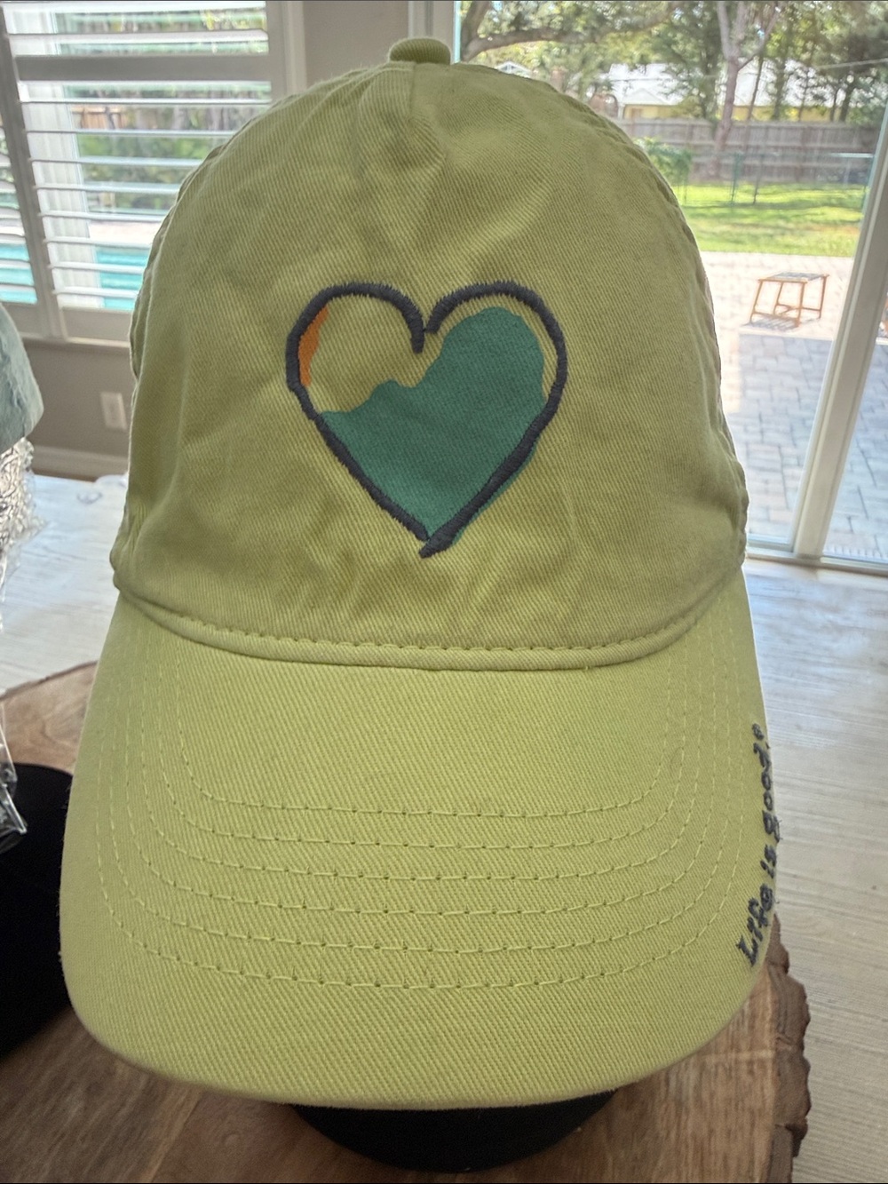Life Is Good Lime Green Heart Patch Baseball Cap